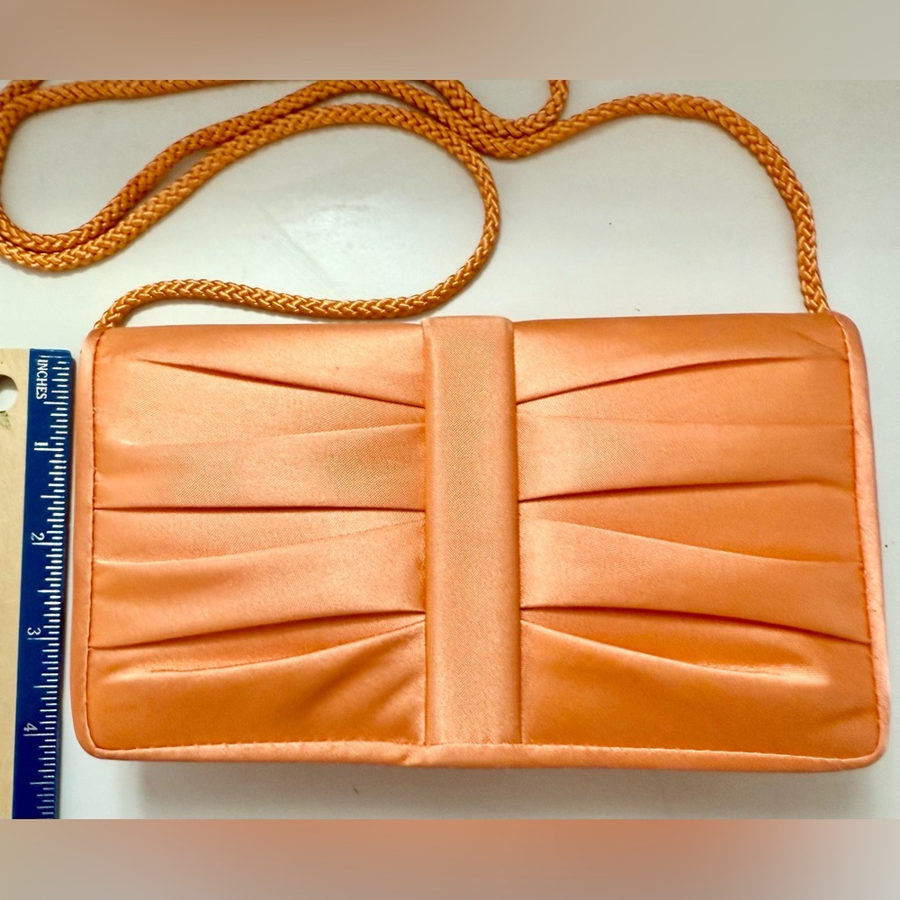 🍑 Elegant Peach Satin Clutch Bag by La Regale